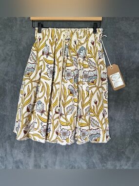 Lema French Market Skirt Hand Sewn Hand Block Printed Cotton Artisan 26-32” NWT